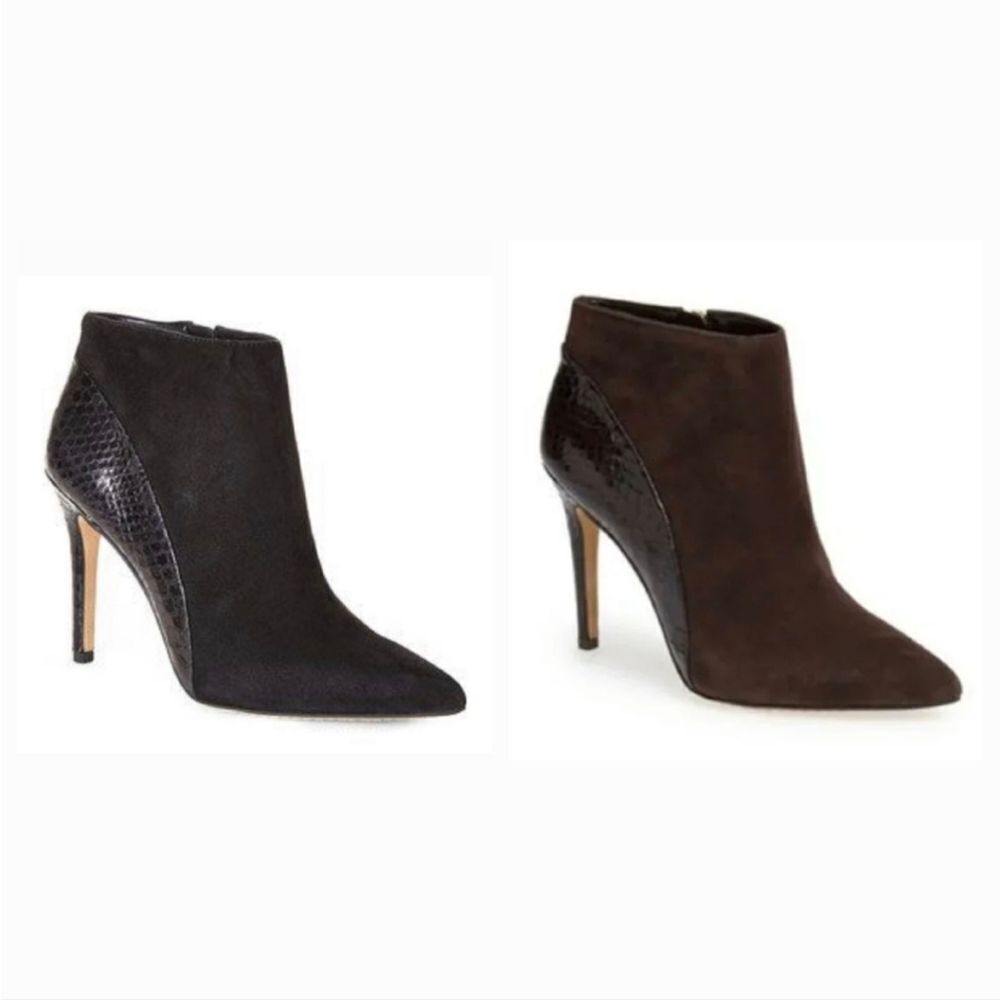 Women's Suede Pointed Toe Ankle Booties with Textured Heel
